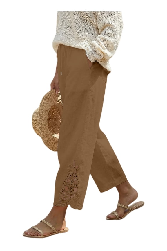 Cotton Pants Women Casual Lightweight Drawstring Pants Elastic Waist Pants with Pockets Size M