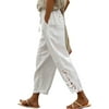 DOKOTOO Linen Cotton Pants Women Casual Lightweight Drawstring Pants Elastic Waist Pants with Pockets Size M