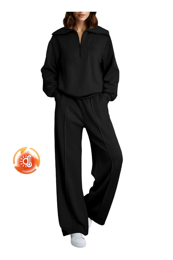 Sweatsuits for Women 2 Piece Outfits Half Zip Sweatshirt Wide Leg Sweatpant Tracksuit Matching Set Women Clothing
