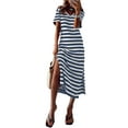 thumbnail image 1 of DOKOTOO Midi Dresses for Women Casual Loose V Neck Midi Dress Straight Striped Print Beach Dress Fashion V Neck Short Sleeve Summer T-shirts Dresses Size M US8-10, 1 of 5