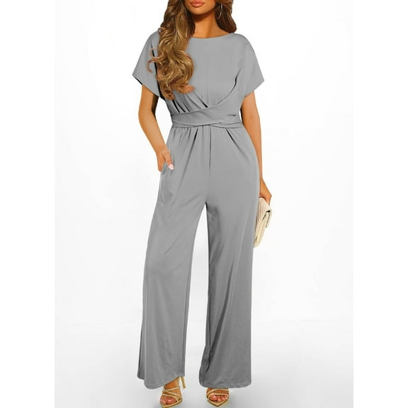 DOKOTOO One Piece Jumpsuits for Women Dressy Casual Tie Waist Playsuits Elegant Zipper Jumpsuits and Rompers