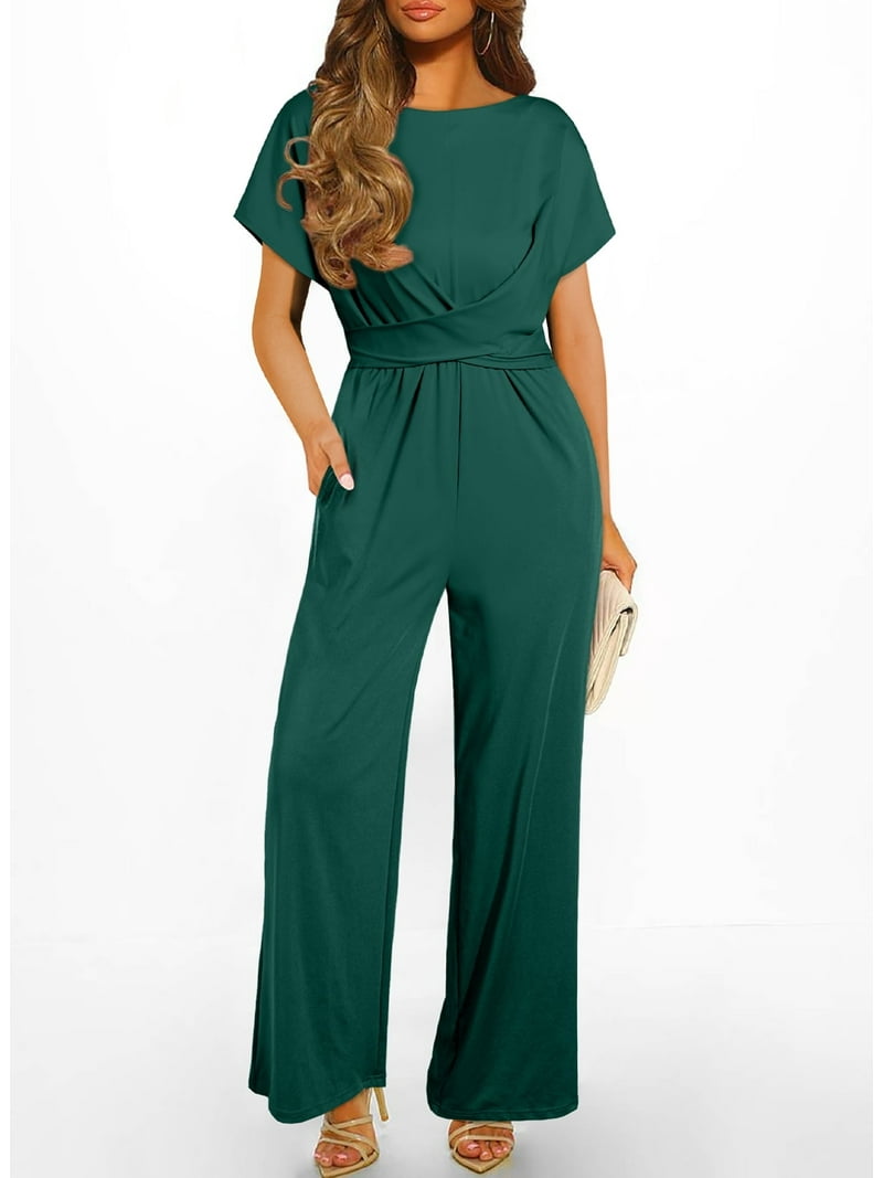 DOKOTOO One Piece Jumpsuits with Pockets Elegant Belted High Waist