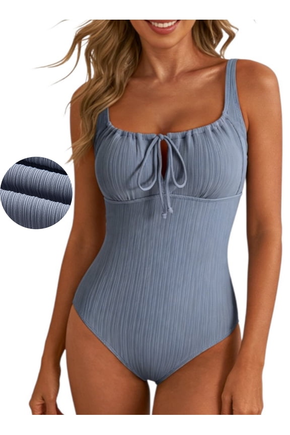 One Piece Swimsuits for Women Textured Tie Knot Adjustable Straps Stretch Tummy Control Removable Pad Swimming Suits