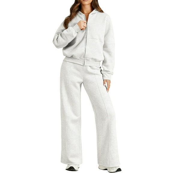 DOKOTOO Sweatsuits for Womens 2 Piece Outfits Fleece Long Sleeve Zip up Sweatshirt Wide Leg Sweatpants Tracksuit