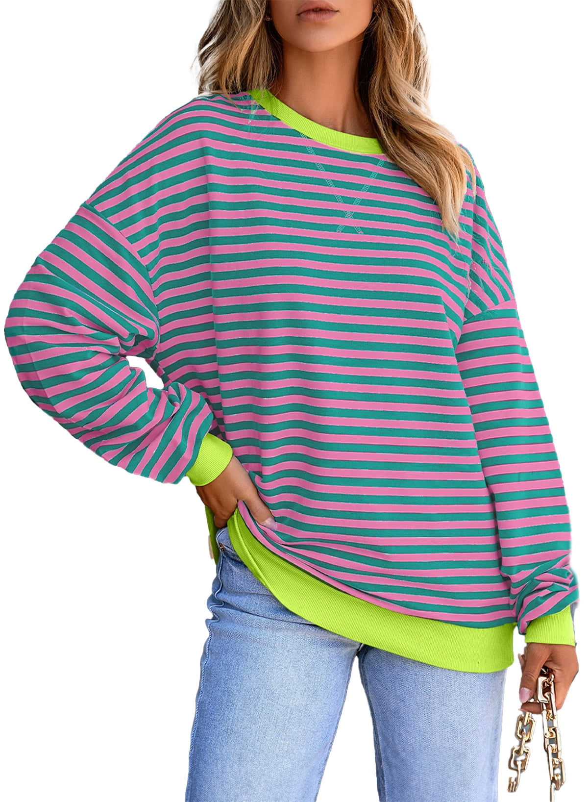 【dydoshop】OVERFIT LONG SLEEVE DOKOTOO Oversized Sweatshirt for Women Crewneck Striped Long