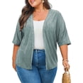 thumbnail image 1 of DOKOTOO Plus Size Cardigan for Women Summer Half Sleeve Open Front Lightweight Draped Cardigans Green XXL US18-20, 1 of 11