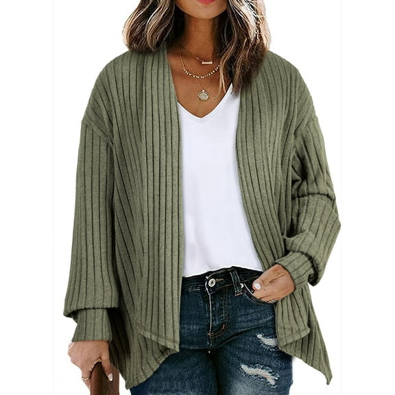 DOKOTOO Plus Size Cardigan for Womens Long Sleeve Casual Open Front Asymmetrical Knit Light Cardigans Sweater(1X-5X)