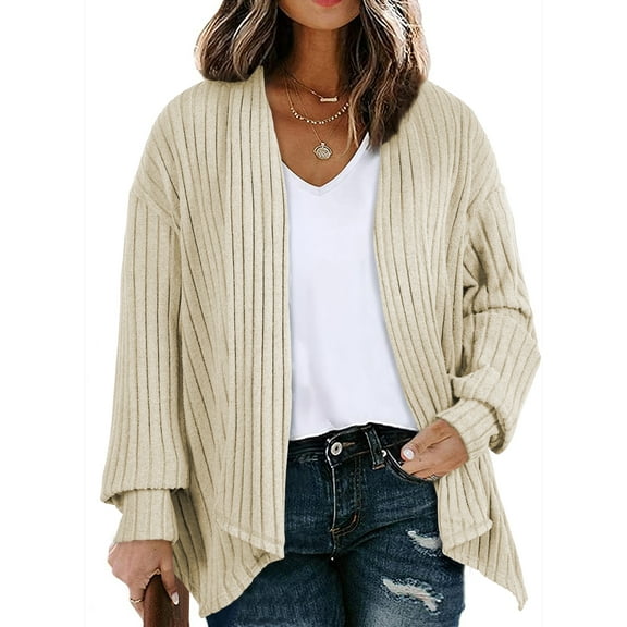 DOKOTOO Plus Size Cardigan for Womens Long Sleeve Casual Open Front Asymmetrical Knit Light Cardigans Sweater(1X-5X)