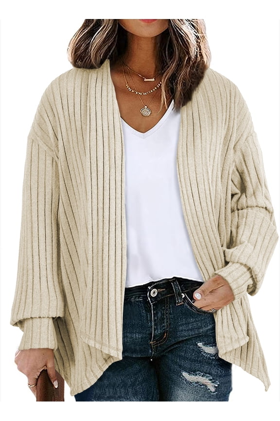 Plus Size Cardigan for Womens Long Sleeve Casual Open Front Asymmetrical Knit Light Cardigans Sweater(1X-5X)