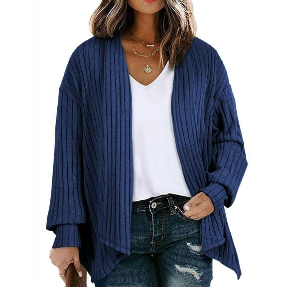 DOKOTOO Plus Size Cardigan for Womens Long Sleeve Casual Open Front Asymmetrical Knit Light Cardigans Sweater(1X-5X)
