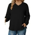 thumbnail image 1 of DOKOTOO Plus Size Sweatshirts for Women Long Sleeve V Neck Oversized Drop Shoulder Solid Pullover Tops(1X-5X), 1 of 7
