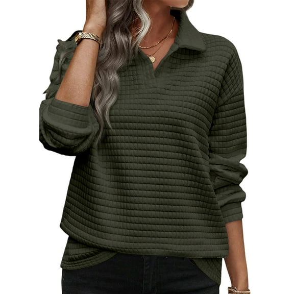 DOKOTOO Fall Tops for Woman V Neck Long Sleeve Pullover Sweatshirts Textured Women Tunic Tops Green XXL US18-20