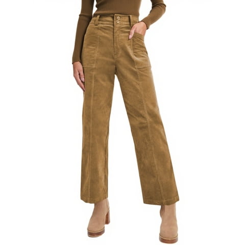 Retro Corduroy Pants Women - Elastic Waist High-Waisted Warm Casual Trousers with Pockets