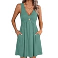 thumbnail image 1 of DOKOTOO Women's Sleeveless V Neck Dress Casual Button A Line Flare Dresses with Pockets Summer Loose Fit Soft Dresses, 1 of 8