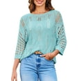thumbnail image 1 of DOKOTOO Summer Tops for Women 3/4 Sleeve Crochet Hollow Out Knit Shirts Crew Neck Swimsuit Cover Up Soft Lightweight, 1 of 8