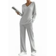 thumbnail image 1 of DOKOTOO Woman 2PCS Loungewear Outfits Long Sleeve Ribbed Knit Pajama Sets Basic Lounge Set Lightweight Gray S(US4-6), 1 of 10