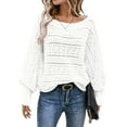 thumbnail image 1 of DOKOTOO Sweaters for Woman Round Neck Long Sleeve Crochet Sweater Tops Loose Fit Slouchy Knit Pullover Sweaters White S US4-6, 1 of 12
