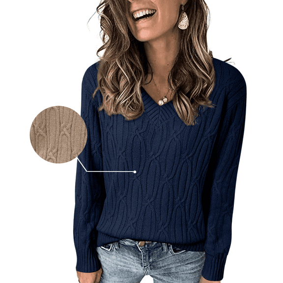 DOKOTOO Sweaters for Women Cable Knit Pullover Sweaters Long Sleeve V Neck Sweaters Jumper Tops