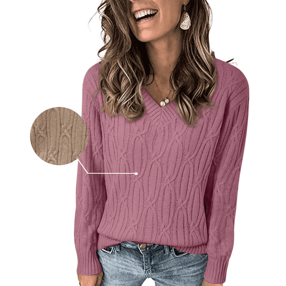 DOKOTOO Sweaters for Women Cable Knit Pullover Sweaters Long Sleeve V Neck Sweaters Jumper Tops