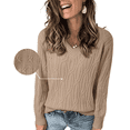 thumbnail image 1 of DOKOTOO Sweaters for Women Cable Knit Pullover Sweaters Long Sleeve V Neck Sweaters Jumper Tops, 1 of 7