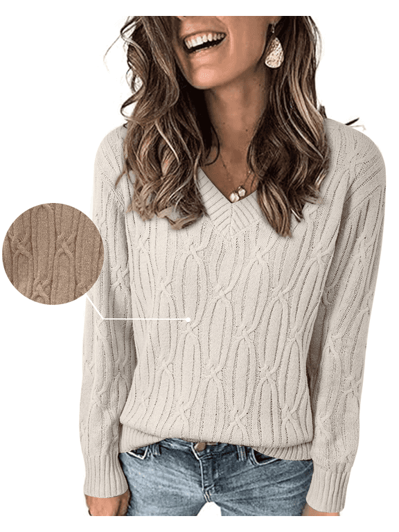 Sweaters for Women Cable Knit Pullover Sweaters Long Sleeve V Neck Sweaters Jumper Tops