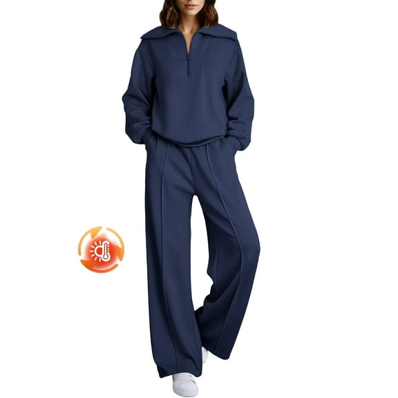 DOKOTOO Sweatsuits for Women 2 Piece Outfits Half Zip Sweatshirt and Wide Leg Sweatpants Tracksuit Jogger Sets