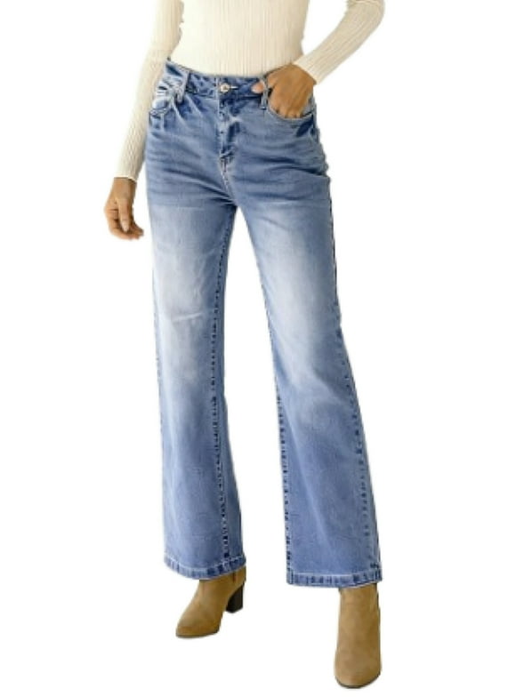 Wide Leg Jeans for Women Casual Relaxed Fitted Solid Color Denim Trousers Trendy Baggy Wide-leg Stretch Denim Pants with Pockets US Size 16