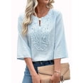 thumbnail image 1 of DOKOTOO Women Blouse Tops V Neck 3/4 Sleeve Lightweight Shirts Lace Blouses Casual Fit Light Blue S US4-6, 1 of 10