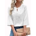 thumbnail image 1 of DOKOTOO Women Blouse Tops V Neck 3/4 Sleeve Lightweight Shirts Lace Blouses Casual Fit White S US4-6, 1 of 10