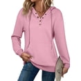 thumbnail image 1 of DOKOTOO Hooded Tops for Woman Drawstring Sweatshirts with Pockets Button Quilted Texture Pullover Hoodies Pink M US8-10, 1 of 9