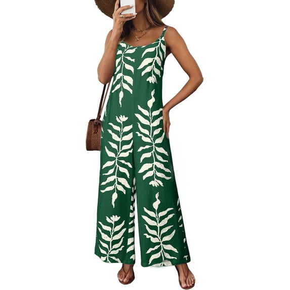 DOKOTOO Women Jumpsuits Boho Wide Leg Overalls Jumpsuits Summer Printed Jumpsuits Vacation Green XL US16-18