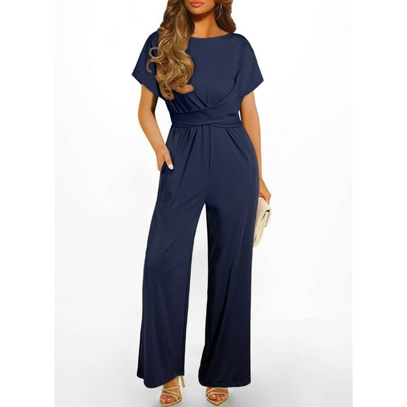 DOKOTOO Jumpsuits for Women One Piece Elegant Front Crisscross Wide Leg Jumpsuits Dressy Casual Ladies Jumpsuit