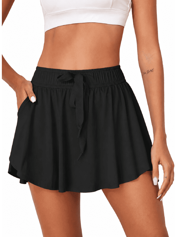 Women Skorts Bottoms High Waist Layered Skirts with Built-in Shorts Workout Skirts