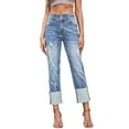 thumbnail image 1 of DOKOTOO Women Straight Leg Jeans Cuffed High Waisted Boyfriend Jean Denim Distressed Pants Sky Blue Size 8, 1 of 9