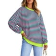 thumbnail image 1 of DOKOTOO Women Striped Sweatshirt Long Sleeve Crewneck Oversized Hoodies Shirts 2024 Fall Pullover Top Rose Striped S US4-6, 1 of 10