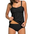thumbnail image 1 of DOKOTOO Women Tankini Set Two Piece Padded Bathing Suits Swimsuit Ruched Tankini Top with Swim Brief 2PCS Swimwear Black L 12-14, 1 of 11