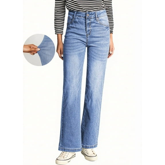 DOKOTOO Women Wide Leg Jeans High Rise Classic Baggy Denim Pants Casual Loose Fitted Stretchy Comfy Jean Denim Trousers with Pockets US Size 14