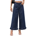 thumbnail image 1 of DOKOTOO Women Wide Leg Jeans High Waisted Stretch Denim Elastic Waist Ruffle Hem Flare Pants Vintage Loose Fit High Rise Baggy Jeans, 1 of 8