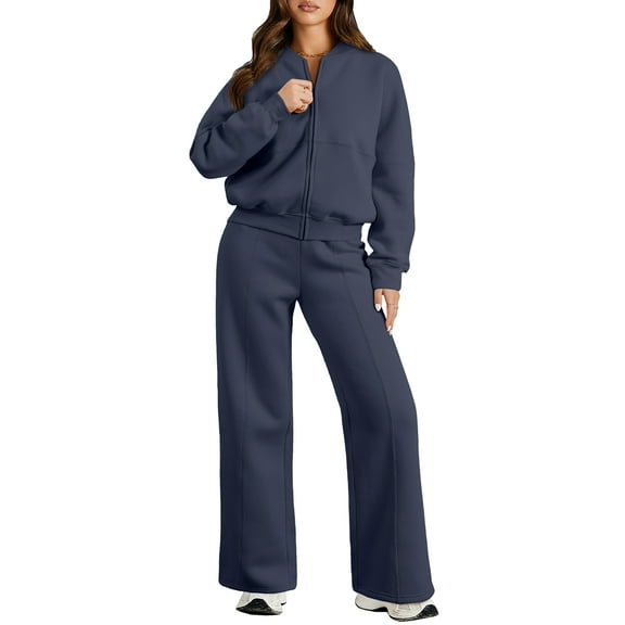 DOKOTOO 2 Piece Sweatsuits for Women Oversized Fleece Sweatsuits Zip Sweatshirt with Sweatpants Tracksuit with Pockets