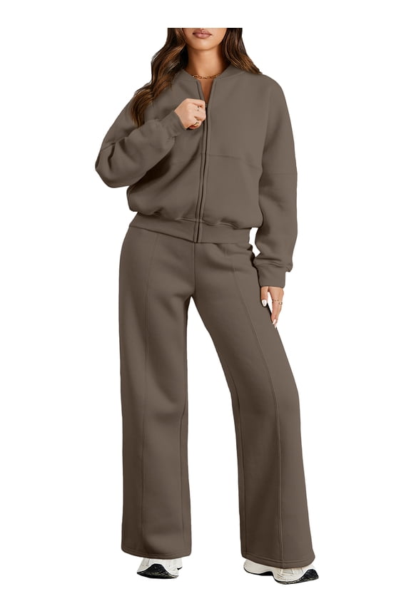 2 Piece Sweatsuits for Women Oversized Fleece Sweatsuits Zip Sweatshirt with Sweatpants Tracksuit with Pockets