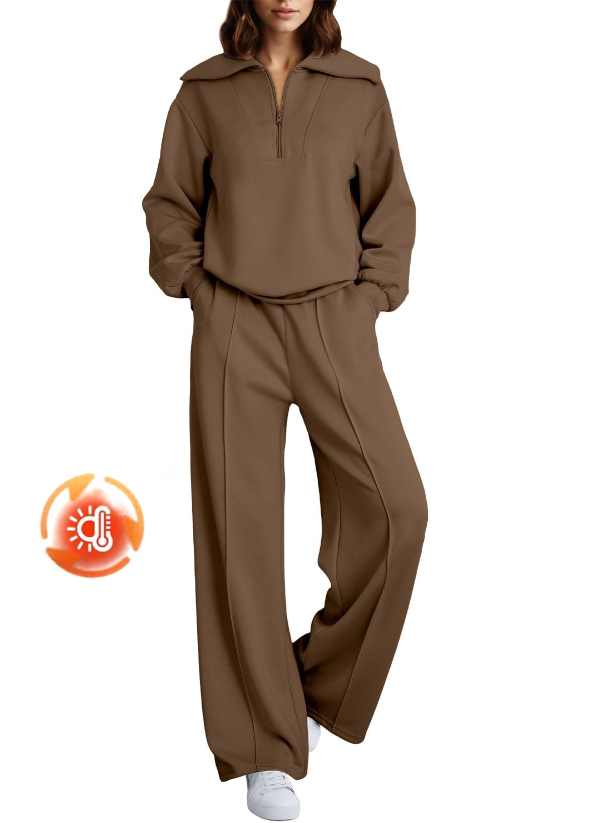 Full Size Half-Zip Sweatshirt and Wide-Leg Pants Set Plus Size