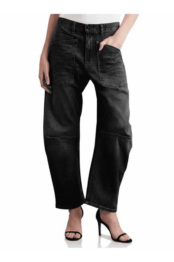 Women's Barrel Jeans Baggy High Waisted Vintage Y2K Boyfriend Jeans Loose Ankle Denim Stretch Pants with Big Pockets