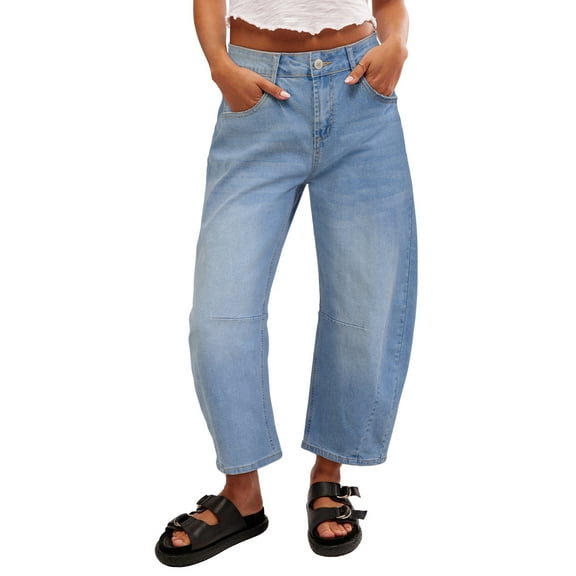 DOKOTOO Women's Barrel Jeans Wide Leg Vintage Mid Rise Y2k Baggy Boyfriend Ankle Denim Pants