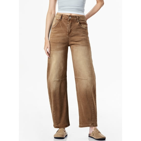DOKOTOO Women's Barrel Jeans Wide Leg Vintage Mid Rise Y2k Baggy Boyfriend Ankle Denim Pants