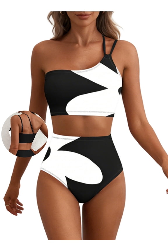 Women's Bikini Sets One Shoulder Spaghetti Straps High Waist Floral Print Tummy Control Two Pieces Swimsuits