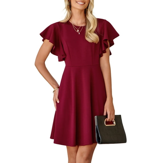 DOKOTOO High Waist Flowy A Line Mini Dress - Women's Spring Summer Cocktail Dress with Ruffle Sleeve