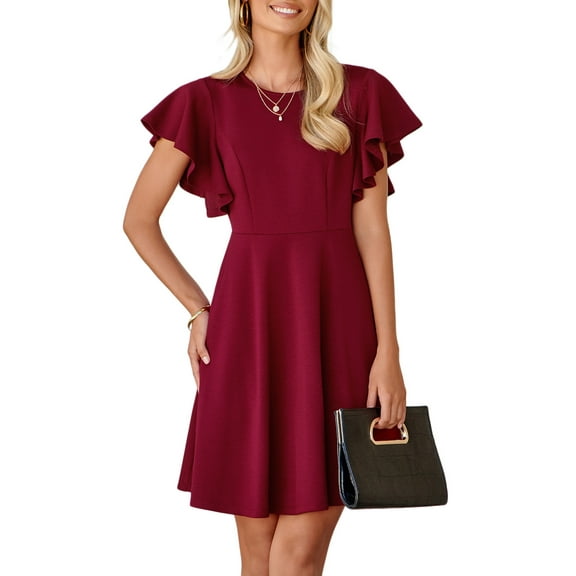 DOKOTOO High Waist Flowy A Line Mini Dress - Women's Spring Summer Cocktail Dress with Ruffle Sleeve