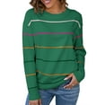 thumbnail image 1 of DOKOTOO Women's Colorful Stripes Sweater Crew Neck Fashion Green Knitted Sweaters, 1 of 9