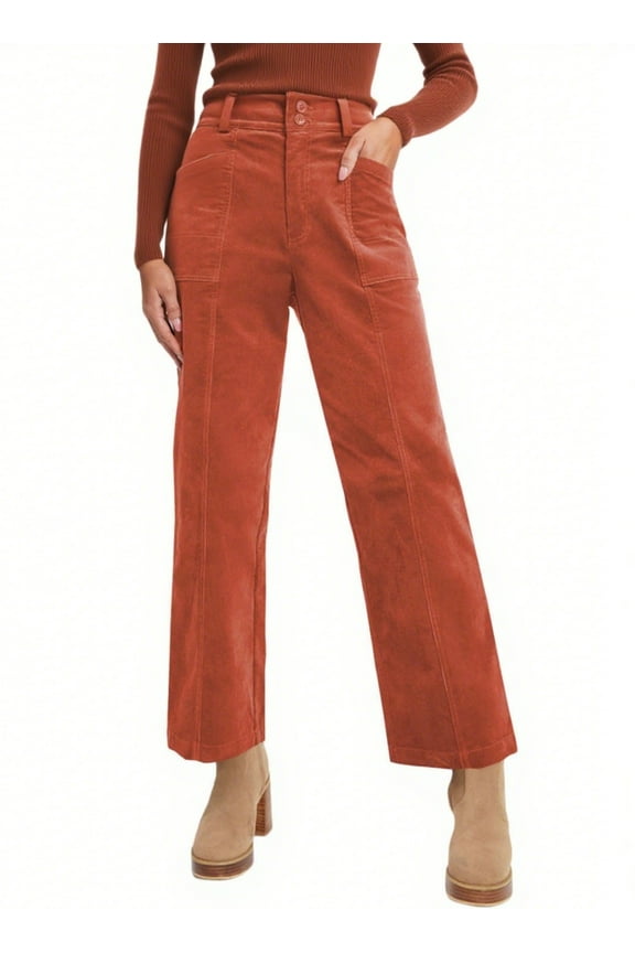 Women's Elastic Waist Rust Corduroy Corduroy Trousers - Figure-Flattering Soft Warm Retro Pants for Office & Weekend​