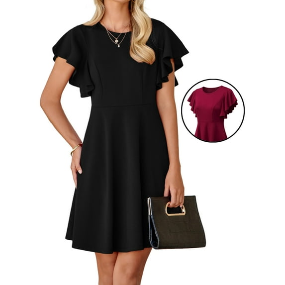 DOKOTOO Women's Spring Summer Cocktail Dress - Ruffle Sleeve Crewneck ...